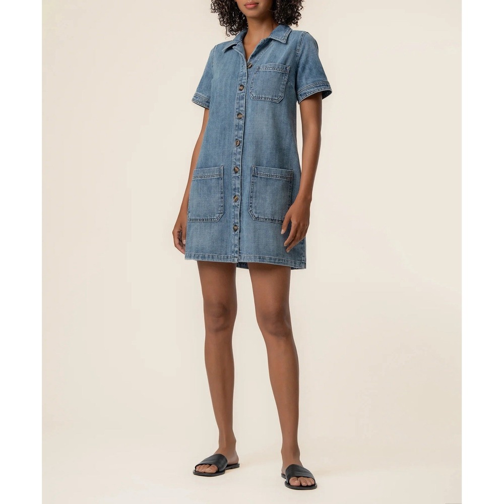Kut from the Kloth Women Medium Wash Denim Button Front Shirt Mini Dress Size M